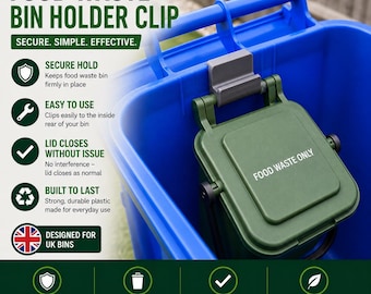 Food Waste Bin Holder Clip | Wheelie Bin Food Caddy Holder | UK Kitchen Caddy Bin Clip | 3D Printed Wheelie Bin Accessory
