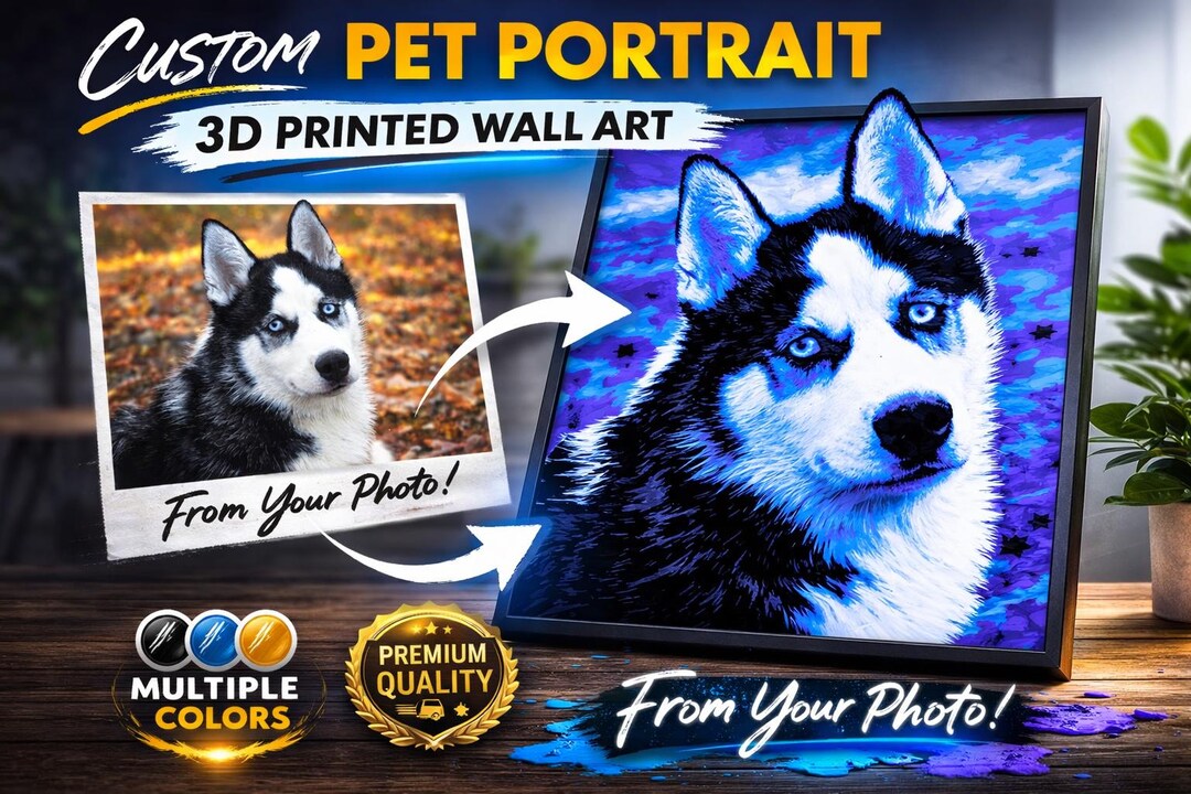 Custom Pet Portrait 3D Printed | Dog or Cat Portrait From Photo ...
