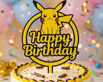 Gaming Birthday Cake Topper, Pikachu Cartoon Monster Cake Decoration, Kids Party Cake Topper, Fun Gaming Themed Cake Decor
