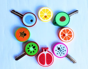 Cute Fruit Key Covers, Key Cap Set, Key Identifier Covers, Colourful Fruit Toppers, Fun Key Accessories for Households and Office Keys