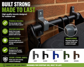 Wheelie Bin Wall Clips x2 | Secure Bin Holder Mounts | Stop Bins Blowing Over | UK Wheelie Bin Wind Clips