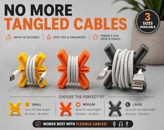 Organiseur de câbles | Enrouleur de câble | Support de cordon | Range-câbles pour bureau | Enveloppe de câble de chargeur | Organiseur de câbles de voyage | 3 tailles disponibles