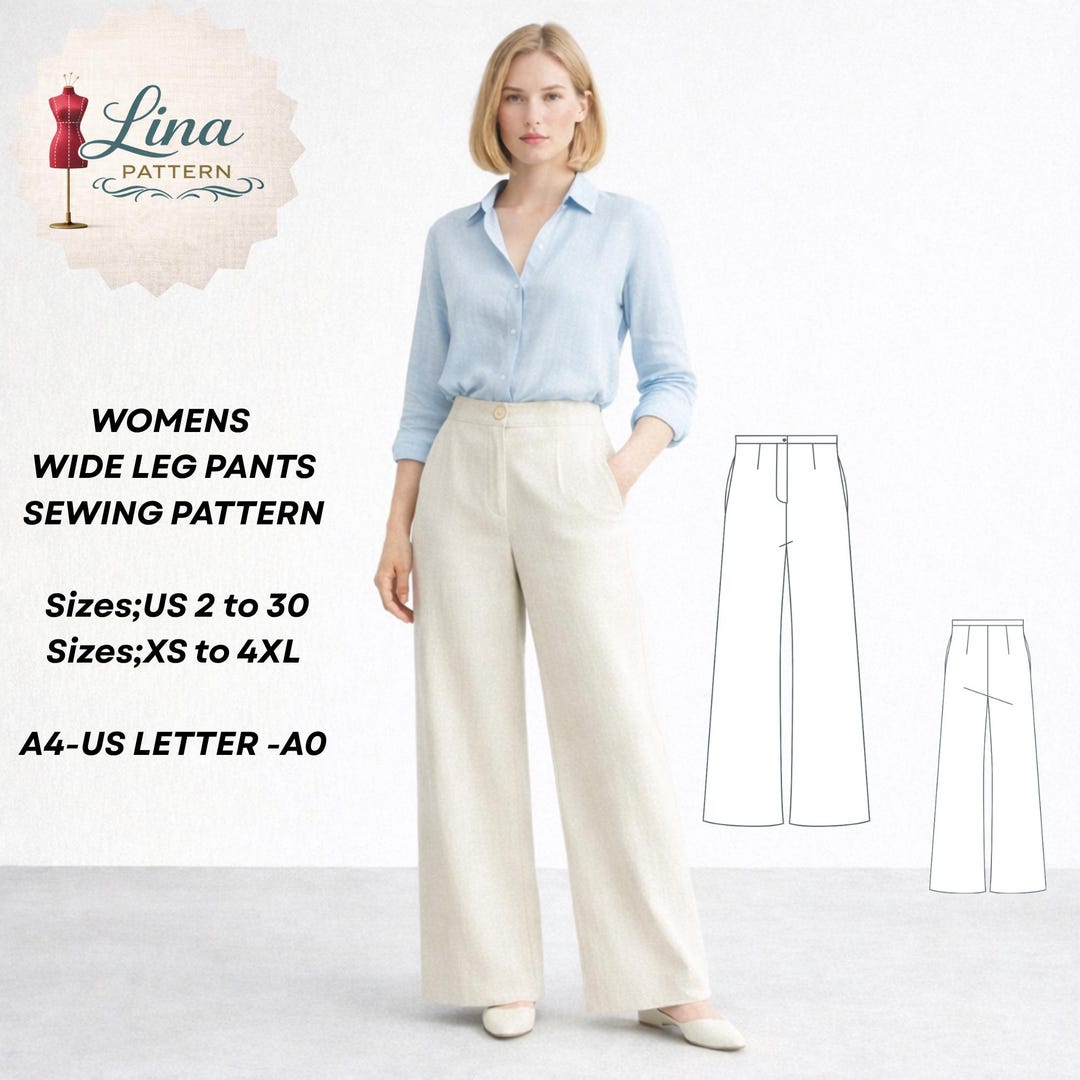 Wide Leg Pants Sewing Pattern, High Waisted, Full Length Style(digital ...