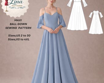 Maxi Ball Gown Dress Sewing Pattern,Full Circle Style (Digital PDF Download)(XS-4XL)