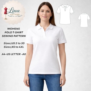Wykrój na damską koszulkę polo z krótkim rękawem (do pobrania w formacie PDF) (XS-4XL)