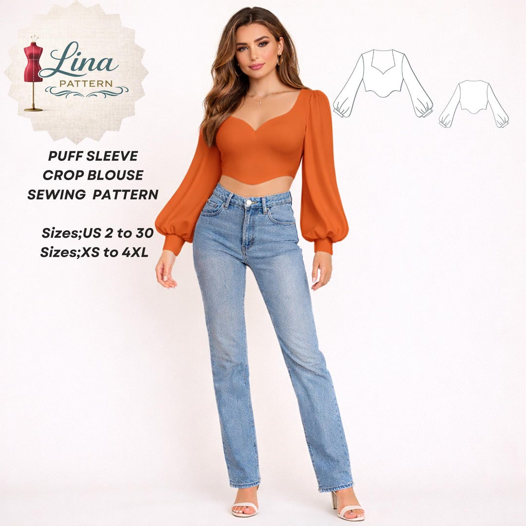 Puff Sleeve Crop Blouse Sewing Pattern,asymmetrical Top (digital PDF ...