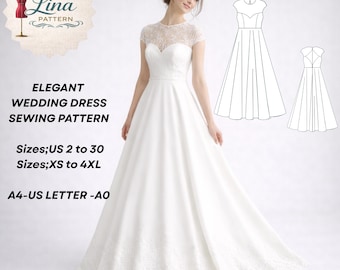 Patrón de costura para vestido de novia elegante, vestido de novia de corte circular completo (descarga digital en PDF)