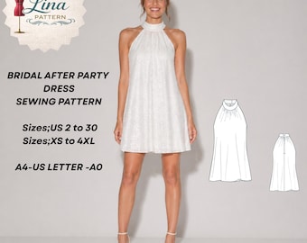 Bridal After Party Dress Sewing Pattern, Halter Neck Mini Dress (Digital PDF Download)