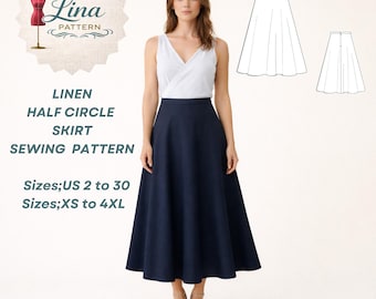 Linen Half Circle Skirt Sewing Pattern, Midi Lenght Style (Digital PDF Download)(XS-4XL)