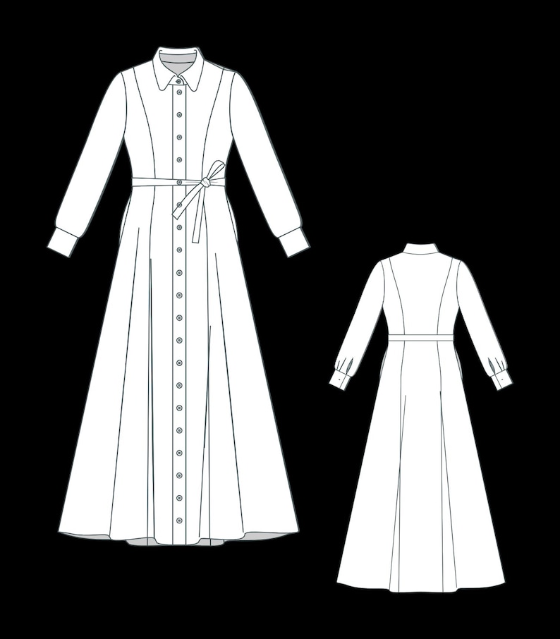 Shirt Dress Sewing Pattern, Button Front Dress, Princess Seam Style (XS-4XL) (Digital PDF Download) image 2