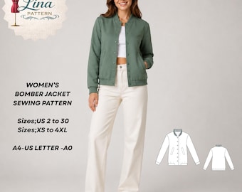 Womens Bomber Jacket Sewing Pattern, Varsity Jacket Style(Digital PDF Download)