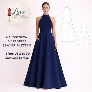 Halter, naaipatroon maxi-jurk (digitale pdf-download) (XS-4XL)