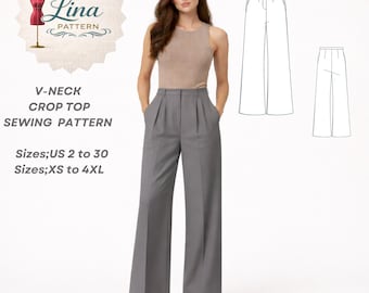 Wide Leg Pants Sewing Pattern,Womens Trousers (Digital PDF Download)(XS-4XL)