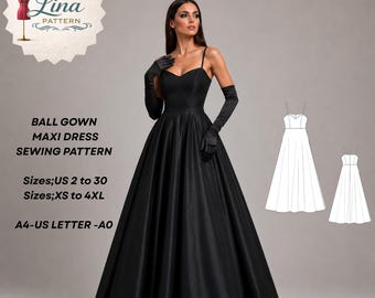 Ball Gown Maxi Dress Sewing Pattern,Spaghetti Strap Style(Digital PDF Download)(XS-4XL)