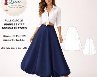 Full Circle Bubble Skirt Sewing Pattern, Ankle Lenght (Digital PDF Download)(XS-4XL)