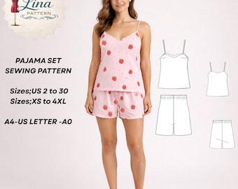 Pajama Set Sewing Pattern, Camisole & Shorts Pattern, Sleepwear Women (Digital PDF Download)(XS-4XL)