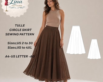 Tulle Circle Skirt Sewing Pattern, Ankle Lenght, Lined Skirt (Digital PDF Download)(XS-4XL)