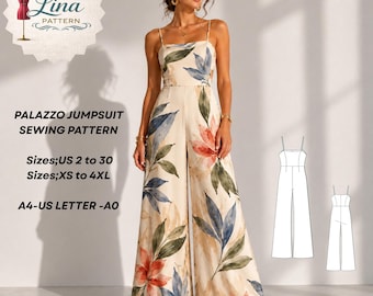Naaipatroon Palazzo-jumpsuit, spaghettibandjes, volledige lengte (digitale pdf-download) (XS-4XL)