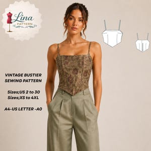 Patrón de costura de bustier vintage, con botones en la espalda y corsé de cintura puntiaguda (descarga digital en PDF) (XS-4XL)
