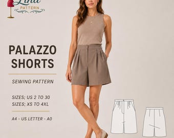 Palazzo Shorts Sewing Pattern,High Waist Wide Leg Style (Digital PDF Download)(XS-4XL)