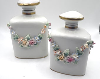 Lot de 2 flacons de parfum vintage en porcelaine portugaise