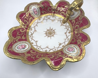 Vintage/ Ancien plat à bonbons/noix en porcelaine peinte à la main Nippon en porcelaine peinte à la main