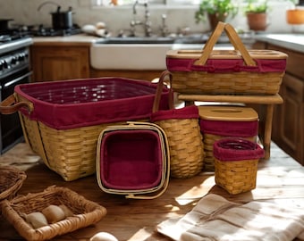 Vintage Longaberger Körbe (2003-2006) mit roten Einsätzen und Protektoren