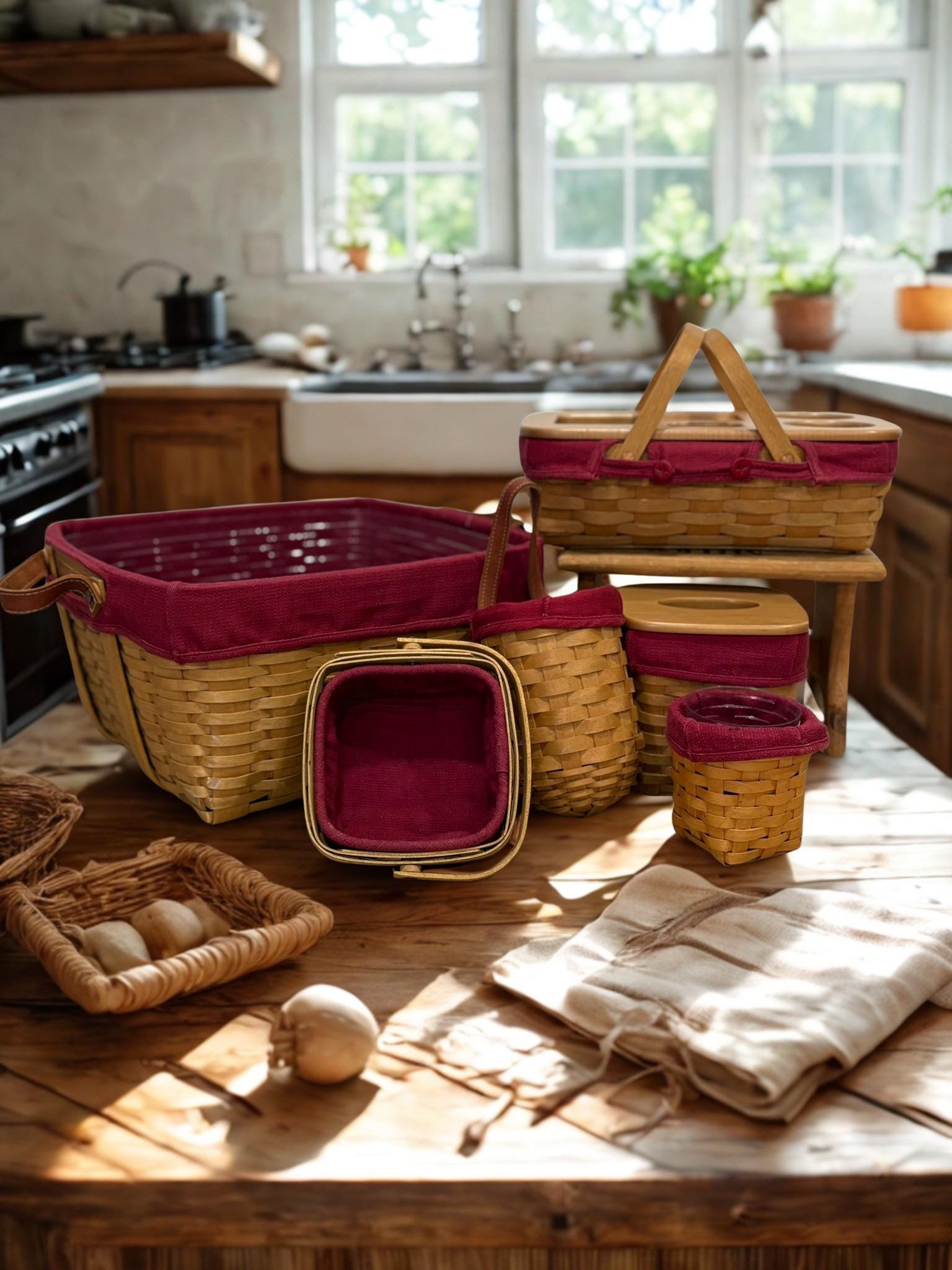 longaberger アメリカ製ヴィンテージオーブンベーカー Longaberger 1996 Heartland Large Peg Basket With Plastic Protector