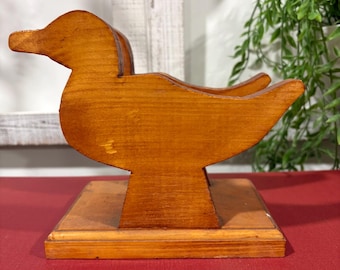 Porte-serviettes ou porte-courrier vintage en bois fait main en forme de canard