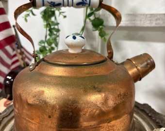 Vintage Copper Stove Top Whistling Tea Kettle