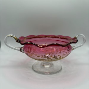 ヴィンテージ クランベリーガラス フリルボウル Victorian Cranberry Clear Ruffle Bowl - Etsy