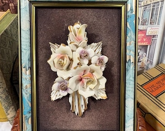 oeuvre d'art murale vintage florale en céramique