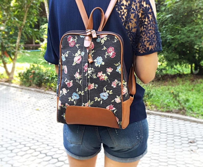 floral canvas backpack