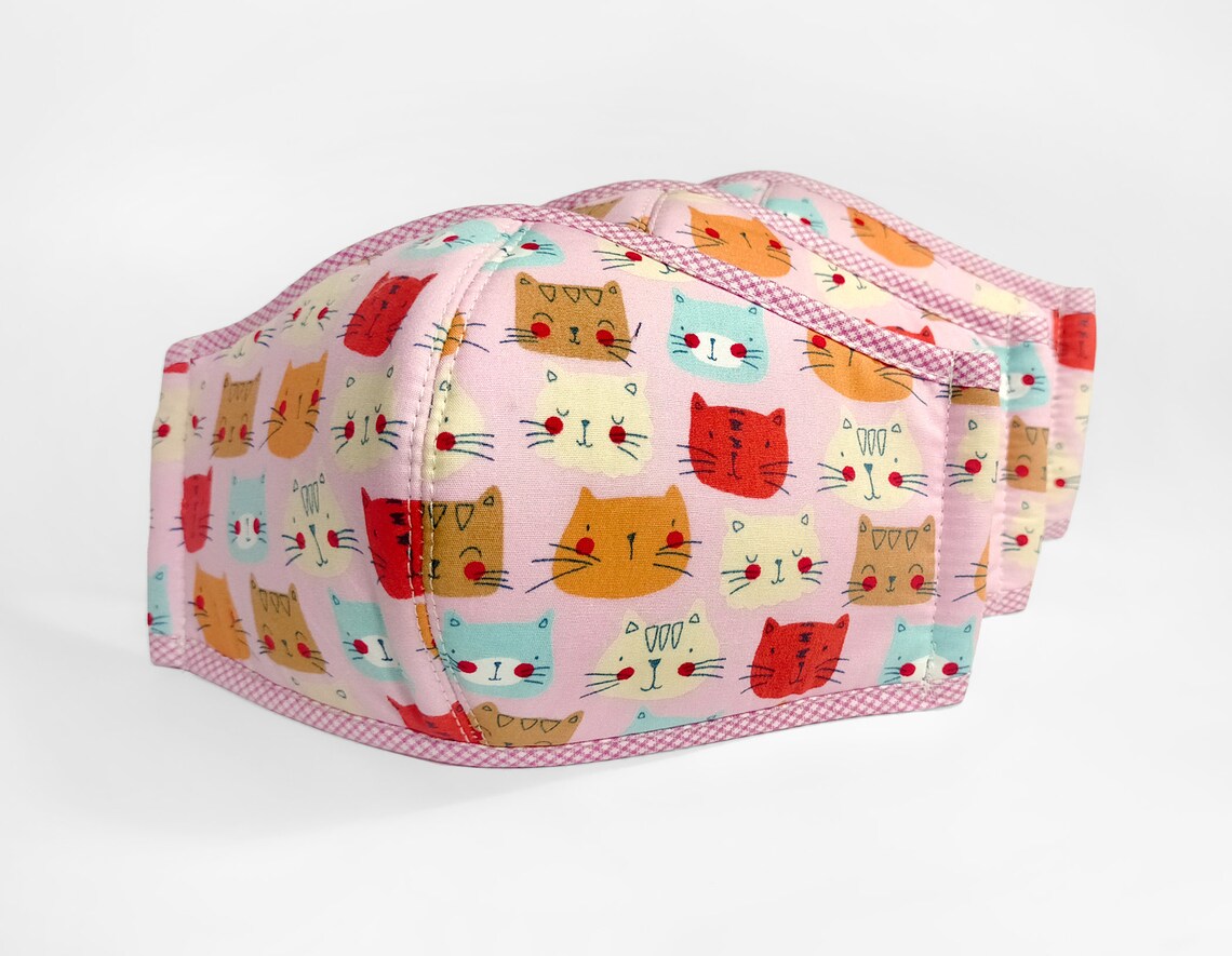 Cat Print Fabric Face Mask Cotton Cloth Face Mask 3 Layer Etsy