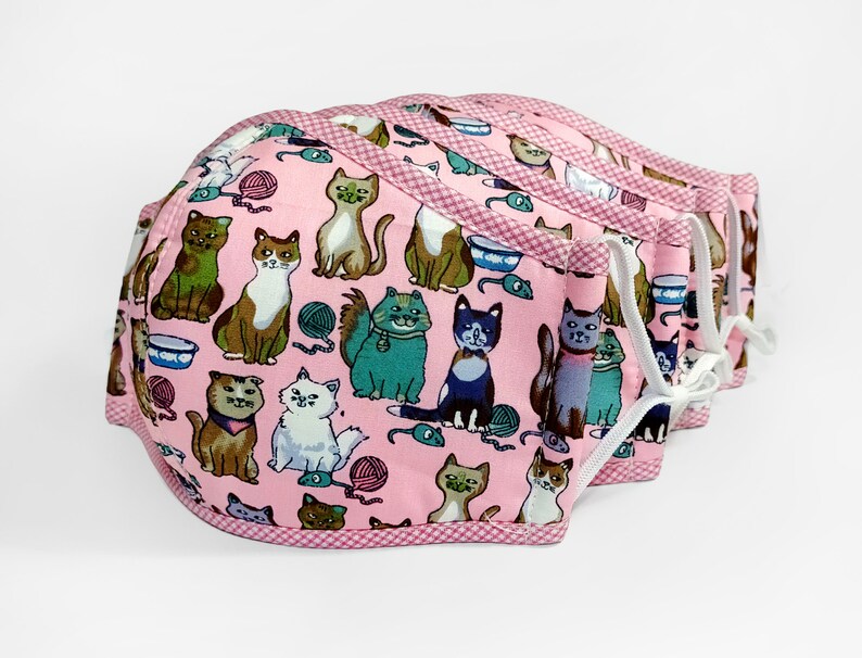 Cat Print Fabric Face Mask Cloth Face Mask 3 Layer Face Etsy