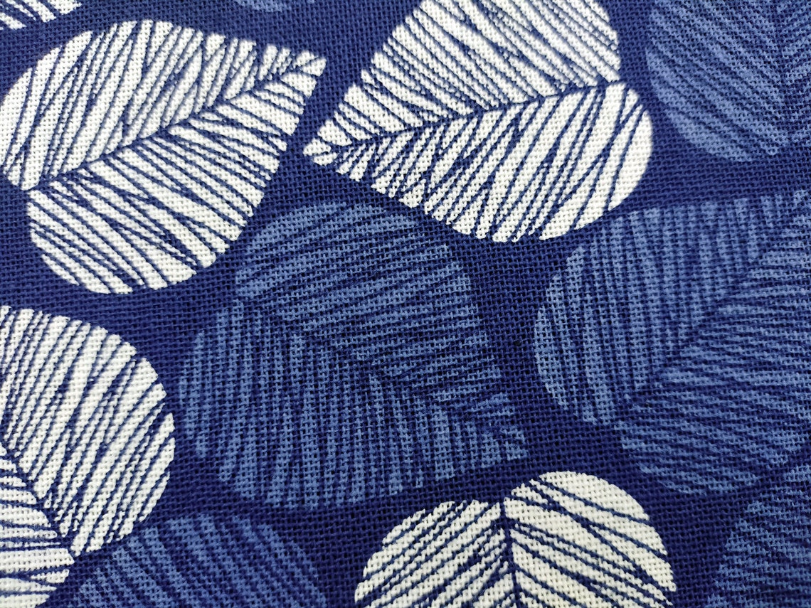 Leaf Print Fabric Indigo Dyed Cotton Fabric Natural Dyed Etsy