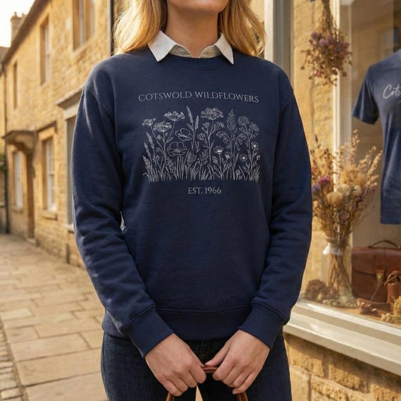 Cotswold Wildflowers Sweatshirt Est 1966 | British Countryside Botanical Crewneck | Rural Meadow Flora Gift | Country Heritage Jumper