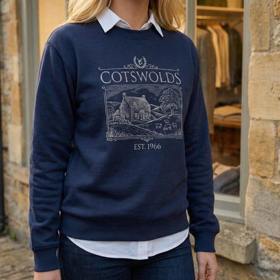 Cotswolds Sweatshirt Est 1966 | Vintage British Countryside Cottage Crewneck | Stone House Rural Living Gift | Country Heritage Jumper