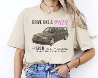 Camiseta Mercedes 190E EVO II, camiseta con estampado de coche vintage, camiseta de estilo urbano para mujer, ropa de carreras retro, regalo clásico de Mercedes Benz de los 90