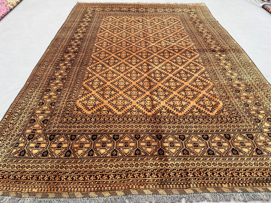 9x6 Rugs 9.9x6.7 Terracotta Rug Hand Knotted Wool Rug Turkmen Chinar Gull ...