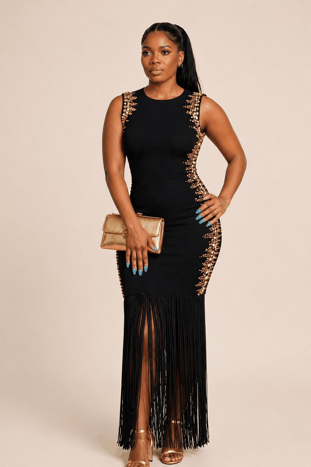 black gold evening dress Primavera Couture 4594 Size 12 Black Gold Sequin Prom Dress Corset Slit