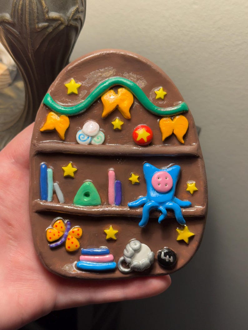 Coraline inspired clay bookshelf | Handmade image 2