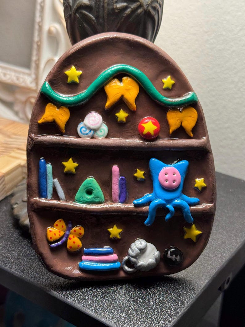 Coraline inspired clay bookshelf | Handmade image 1