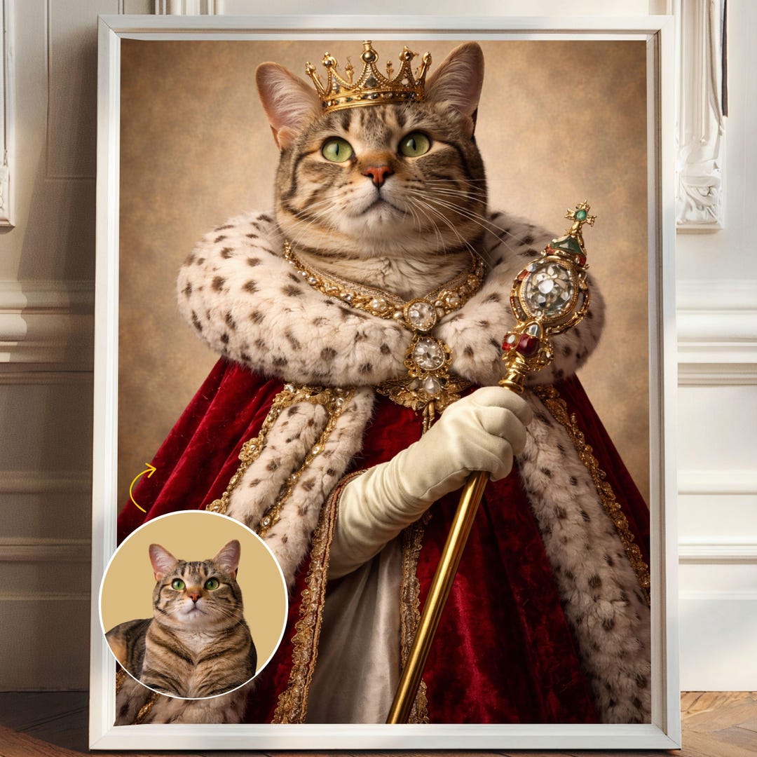 Custom Royal Cat Portrait From Photo, King or Queen Pet Wall Art ...