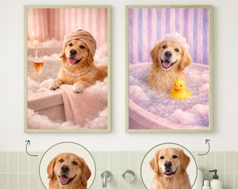 Funny Bathroom Pet Portrait from Photo, Personalized Dog or Cat Art, Custom Bathroom Decor