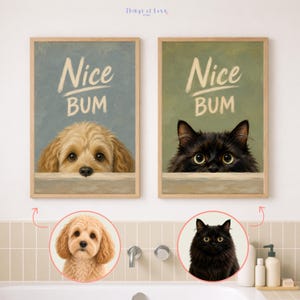 Retrato divertido de perro personalizado a partir de una foto, decoración para el baño de mascotas, arte de pared para perros y gatos. imagen 8