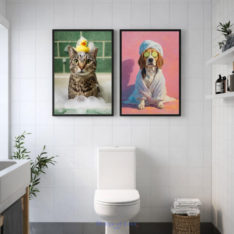 Custom Funny Pet Portrait from Photo, Spa Bathroom Decor, Dog Wall Art image 15