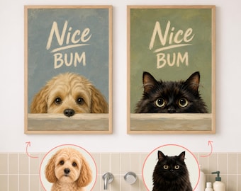 Custom Funny Bathroom Pet Portrait from Photo, Personalized Dog Wall Art