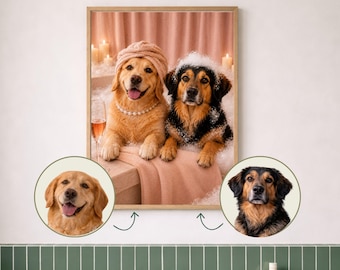 Custom Funny Pet Portrait from Photo, Spa Bathroom Wall Decor