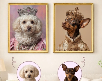 Vintage Royal Custom Dog Portrait, King or Queen Renaissance Style, Elegant Personalized Pet Art